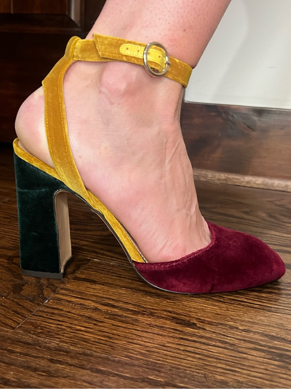 J Crew Harlow Multi Velvet Pumps - Burgundy Dark Green and Mustard 11 - Picture 7 of 12